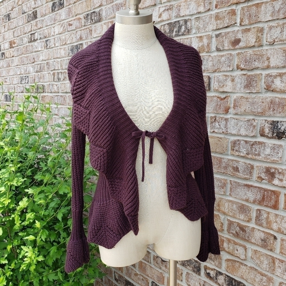 BCBGMAXAZRIA Bell Sleeve Knit Pattern Cardigan S